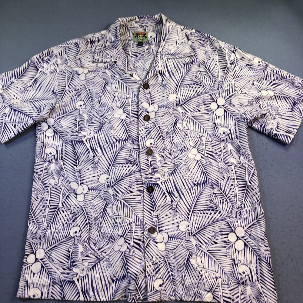 Mui Mui SKELETONS HAWAIIAN Print Shirt MENS LARGE 100% Silk VTG
